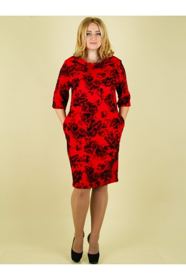 платье Стелла (красный/принт розы)