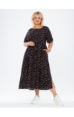 платье Сити Лонг (черный/цветы)
