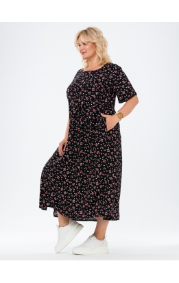 платье Сити Лонг (черный/цветы)