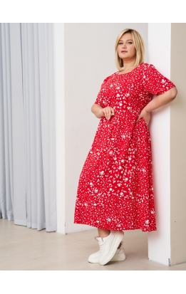 платье Сити Лонг (красный/цветы белые)