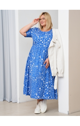 платье Сити Лонг (электр/цветы белые)