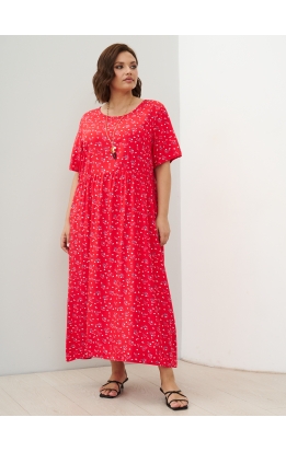 платье Сити Лонг (красн/бел-роз цветы)